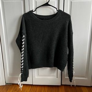Gray Sweater Lace Up Sleeve